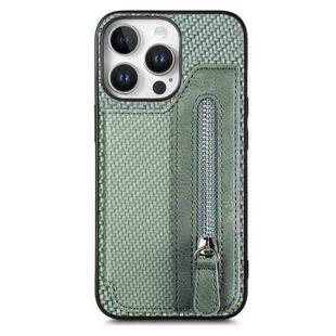 For iPhone 16 Pro Carbon Fiber Horizontal Flip Zipper Wallet Phone Case(Green)