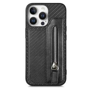 For iPhone 16 Pro Max Carbon Fiber Horizontal Flip Zipper Wallet Phone Case(Black)