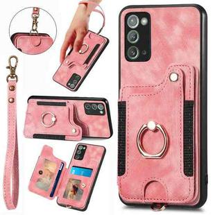 For Samsung Galaxy Note20 Retro Skin-feel Ring multi-card Wallet Phone Case(Pink)