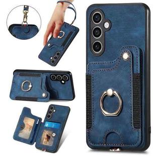 For Samsung Galaxy S23 FE 5G Retro Skin-feel Ring multi-card Wallet Phone Case(Blue)