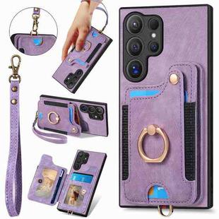 For Samsung Galaxy S24 Ultra 5G Retro Skin-feel Ring Multi-card Wallet Phone Case(Purple)