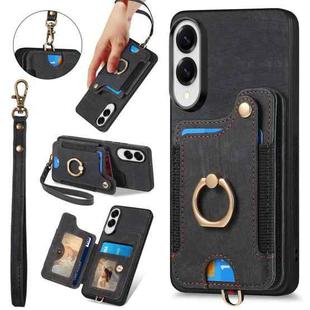 For Samsung Galaxy S25 Edge 5G Retro Skin-feel Ring Multi-card Wallet Phone Case(Black)