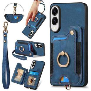 For Samsung Galaxy S25 Edge 5G Retro Skin-feel Ring Multi-card Wallet Phone Case(Blue)