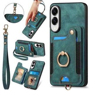 For Samsung Galaxy S25 Edge 5G Retro Skin-feel Ring Multi-card Wallet Phone Case(Green)