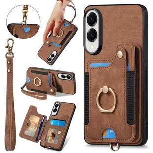 For Samsung Galaxy S25 Edge 5G Retro Skin-feel Ring Multi-card Wallet Phone Case(Brown)