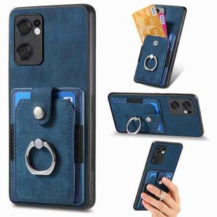 For OPPO Find X5 Lite Retro Skin-feel Ring Multi-card Wallet Phone Case(Blue)