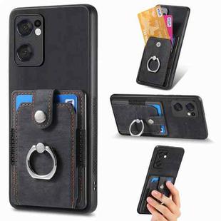 For OPPO Find X5 Lite Retro Skin-feel Ring Multi-card Wallet Phone Case(Black)