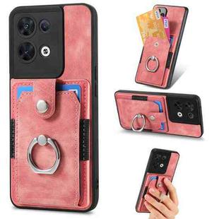 For OPPO Reno8  Retro Skin-feel Ring Multi-card Wallet Phone Case(Pink)