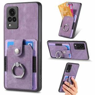 For vivo V21 5G Retro Skin-feel Ring Multi-card Wallet Phone Case(Purple)