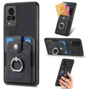 For vivo V21 5G Retro Skin-feel Ring Multi-card Wallet Phone Case(Black)