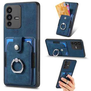For vivo V23 5G Retro Skin-feel Ring Multi-card Wallet Phone Case(Blue)