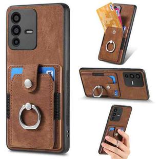 For vivo V23 5G Retro Skin-feel Ring Multi-card Wallet Phone Case(Brown)