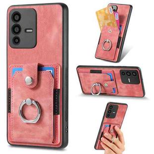 For vivo V23 5G Retro Skin-feel Ring Multi-card Wallet Phone Case(Pink)