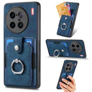 For vivo X90 Pro+ Retro Skin-feel Ring Multi-card Wallet Phone Case(Blue)