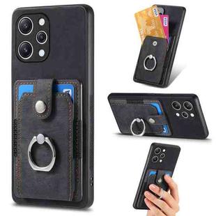 For Xiaomi Redmi 12 4G Retro Skin-feel Ring Card Wallet Phone Case(Black)