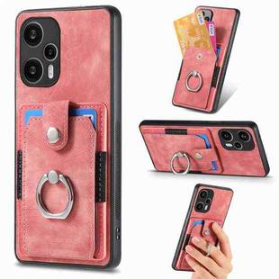 For Xiaomi Poco F5 Retro Skin-feel Ring Card Wallet Phone Case(Pink)