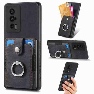 For Xiaomi Poco F5 Pro Retro Skin-feel Ring Card Wallet Phone Case(Black)