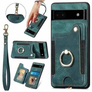 For Google Pixel 6A Retro Skin-feel Ring Multi-card RFID Wallet Phone Case with Lanyard(Green)