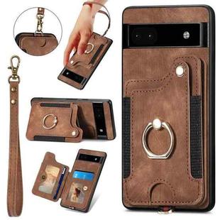 For Google Pixel 6A Retro Skin-feel Ring Multi-card RFID Wallet Phone Case with Lanyard(Brown)