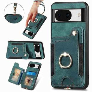 For Google Pixel 8 Retro Skin-feel Ring Multi-card RFID Wallet Phone Case with Lanyard(Green)
