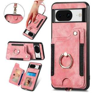 For Google Pixel 8 Retro Skin-feel Ring Multi-card RFID Wallet Phone Case with Lanyard(Pink)