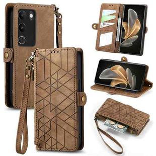 For vivo S17 Geometric Zipper Wallet Side Buckle Leather Phone Case(Brown)