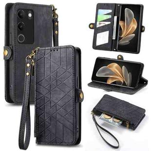 For vivo S17 Geometric Zipper Wallet Side Buckle Leather Phone Case(Black)