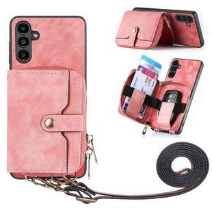 For Samsung Galaxy  A14 5G Crossbody Multi-function Zipper Wallet Phone Case(Pink)