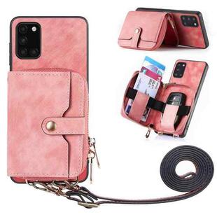 For Samsung Galaxy A31 Crossbody Multi-function Zipper Wallet Phone Case(Pink)