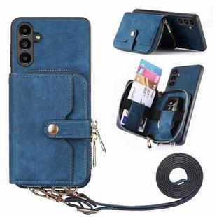 For Samsung Galaxy A34 Crossbody Multi-function Zipper Wallet Phone Case(Blue)