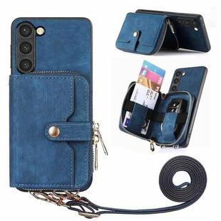 For Samsung Galaxy S23+ 5G Crossbody Multi-function Zipper Wallet Phone Case(Blue)