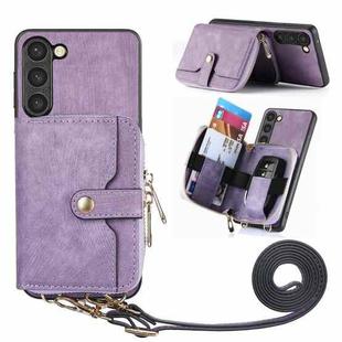 For Samsung Galaxy S23+ 5G Crossbody Multi-function Zipper Wallet Phone Case(Purple)