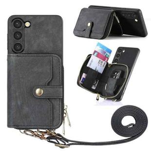 For Samsung Galaxy S23+ 5G Crossbody Multi-function Zipper Wallet Phone Case(Black)