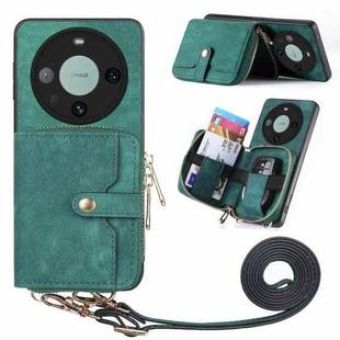 For Huawei Mate 60 Pro Crossbody Multi-function Zipper Wallet Phone Case(Green)