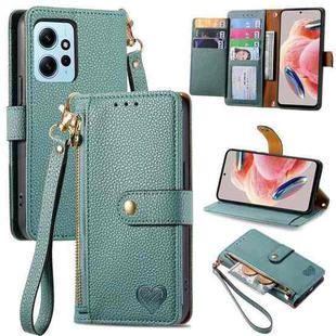 For Xiaomi Redmi Note 12 4G Love Zipper Lanyard Leather Phone Case(Green)