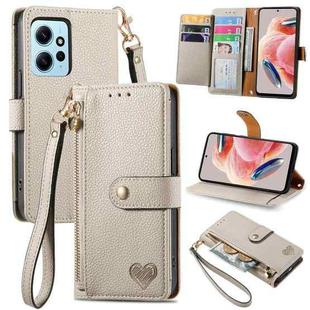 For Xiaomi Redmi Note 12 4G Love Zipper Lanyard Leather Phone Case(White)