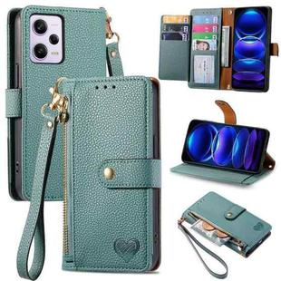 For Xiaomi Redmi Note 12 Pro 5G Love Zipper Lanyard Leather Phone Case(Green)