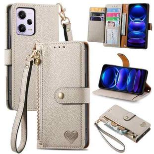 For Xiaomi Redmi Note 12 Pro 5G Love Zipper Lanyard Leather Phone Case(White)