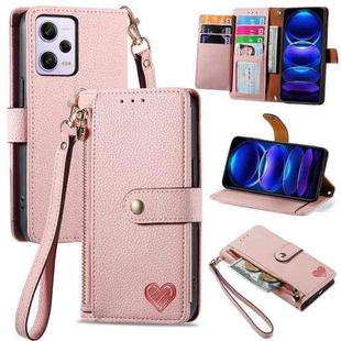 For Xiaomi Redmi Note 12 Pro 5G Love Zipper Lanyard Leather Phone Case(Pink)