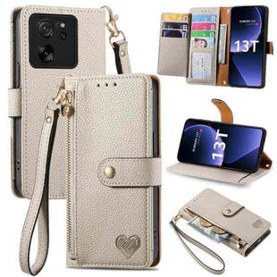 For Xiaomi 13T Love Zipper Lanyard Leather Phone Case(White)