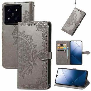 For Xiaomi 14 Pro Mandala Flower Embossed Leather Phone Case(Grey)