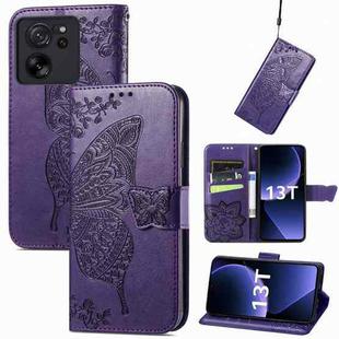 For Xiaomi 13T / 13T Pro Butterfly Love Flower Embossed Leather Phone Case(Dark Purple)
