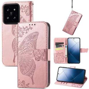 For Xiaomi 14 Butterfly Love Flower Embossed Leather Phone Case(Rose Gold)