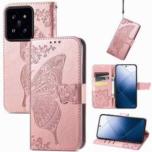 For Xiaomi 14 Pro Butterfly Love Flower Embossed Leather Phone Case(Rose Gold)