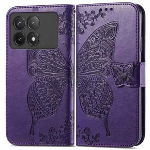 For Xiaomi Redmi K70 Butterfly Love Flower Embossed Leather Phone Case(Dark Purple)