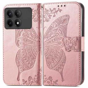 For Xiaomi Redmi K70E Butterfly Love Flower Embossed Leather Phone Case(Rose Gold)