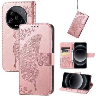 For Xiaomi 14 Ultra Butterfly Love Flower Embossed Leather Phone Case(Rose Gold)