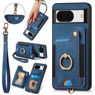 For Google Pixel 8a Retro Skin-feel Ring Multi-card RFID Wallet Phone Case(Blue)