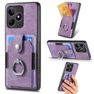 For Realme C35 4G Retro Skin-feel Ring Card Wallet Phone Case(Purple)