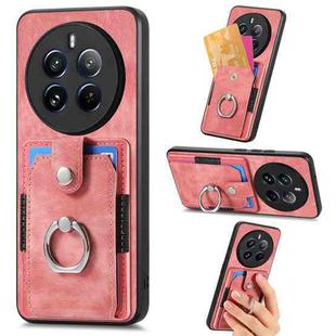 For Realme 12 Pro Retro Skin-feel Ring Card Wallet Phone Case(Pink)